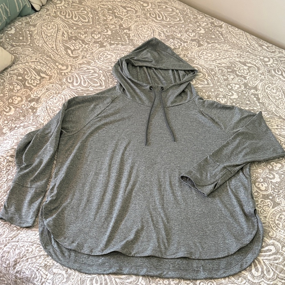 Athleta Heathered Green-grey Lightweight Hoodie Top